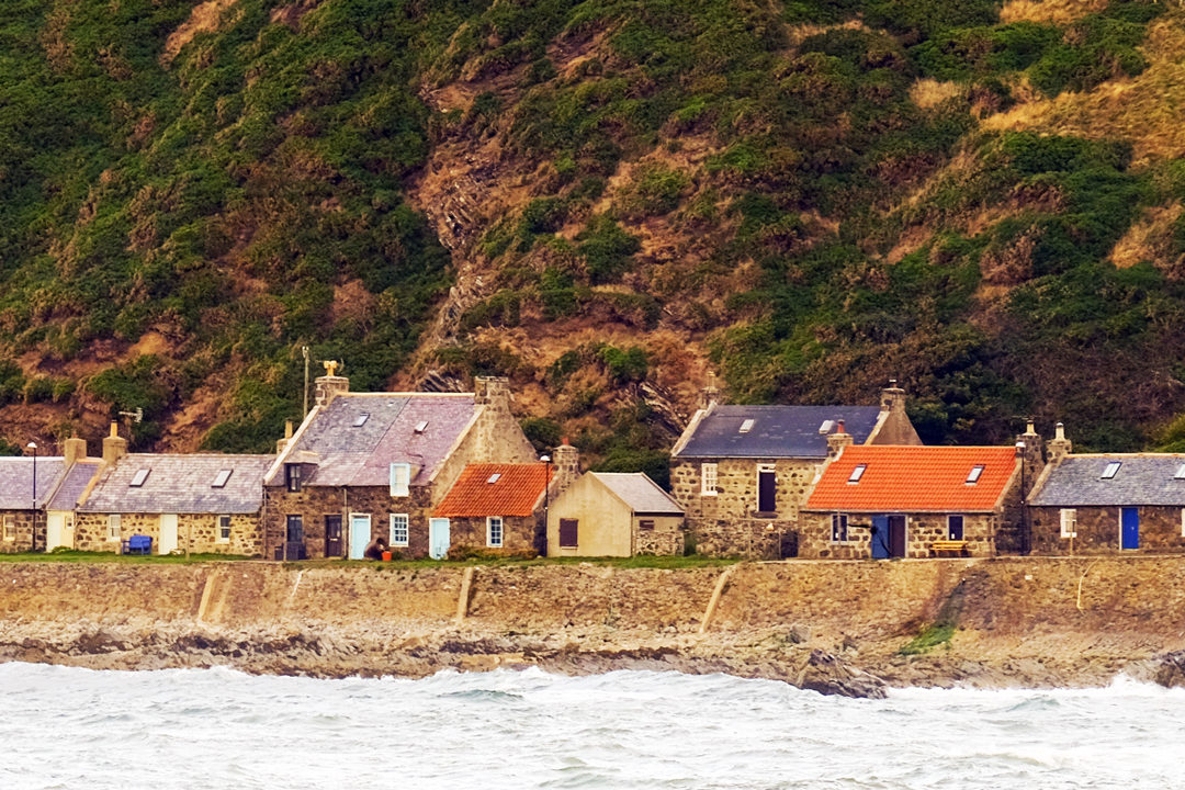 Traditional fishing cottages in Crovie village near Gardenstown on the Moray Firth coast