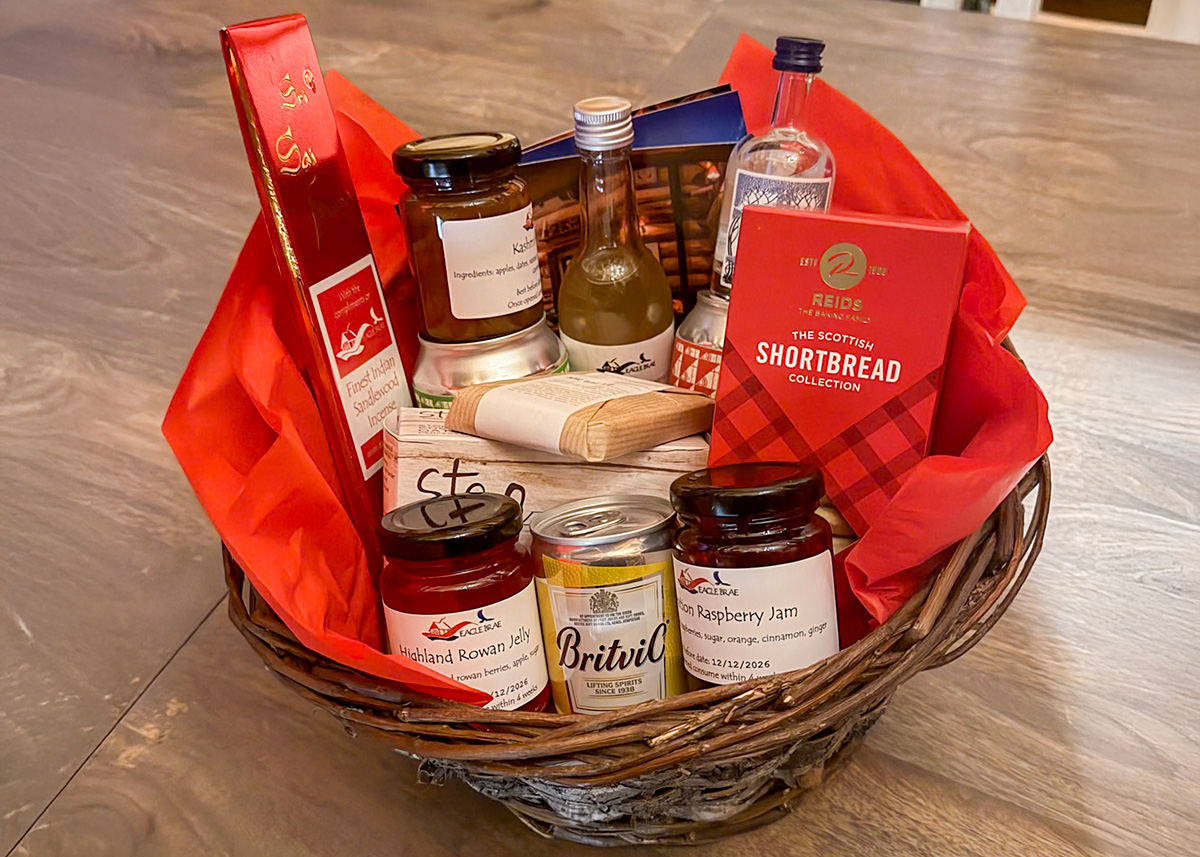 Eagle Brae&rsquo;s generous welcome hamper.