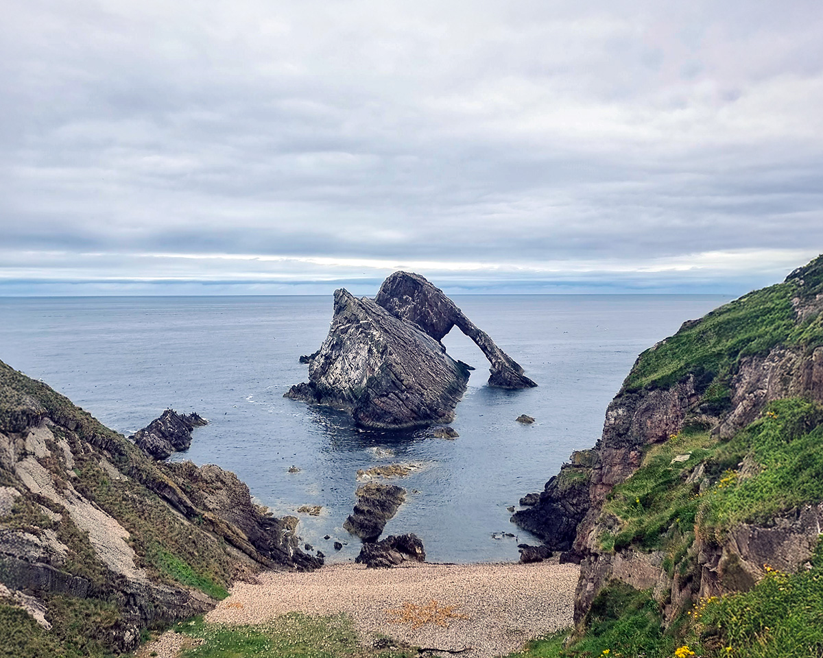 Bow Fiddle Rock sea arch near Portknockie on the Moray coast in Scotland
