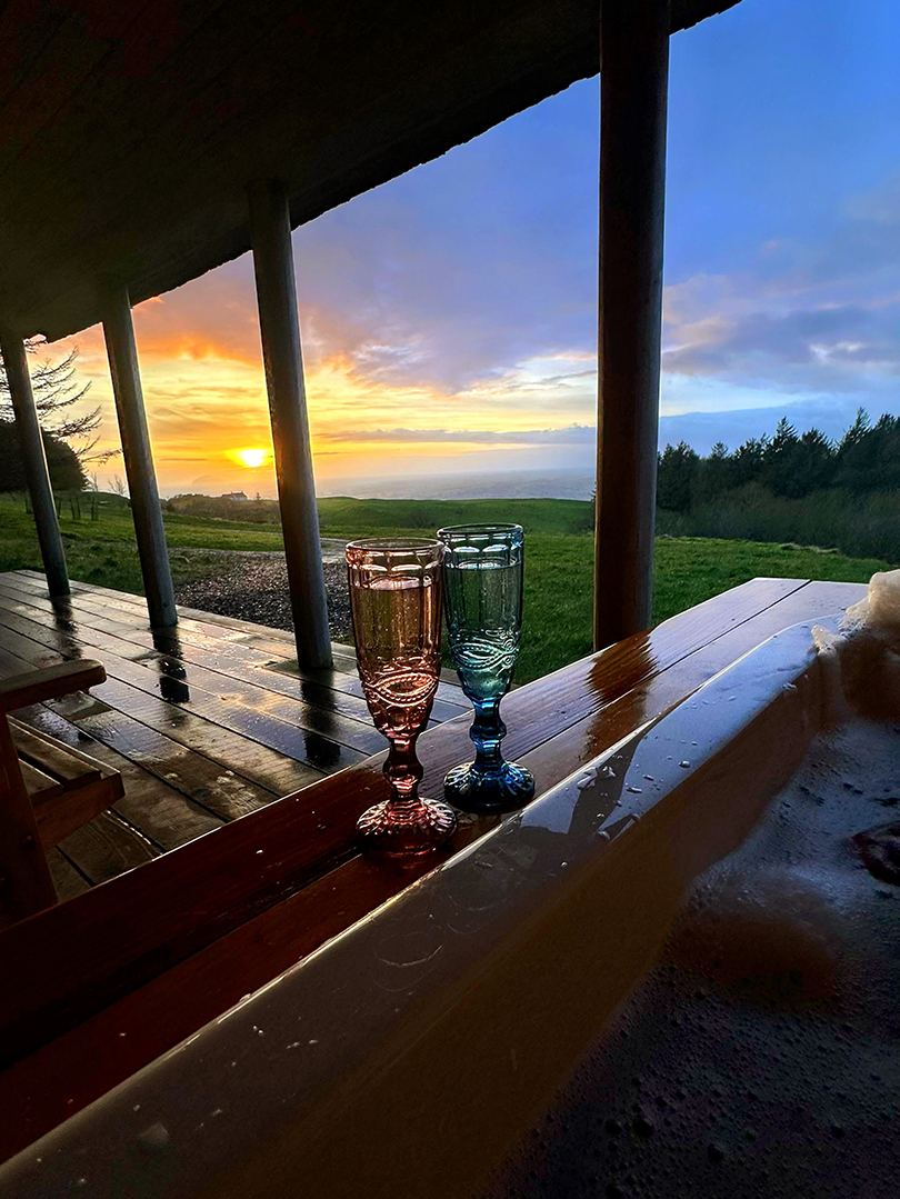 View over Ailsa Craig from Mount Freedom Cabins bath
