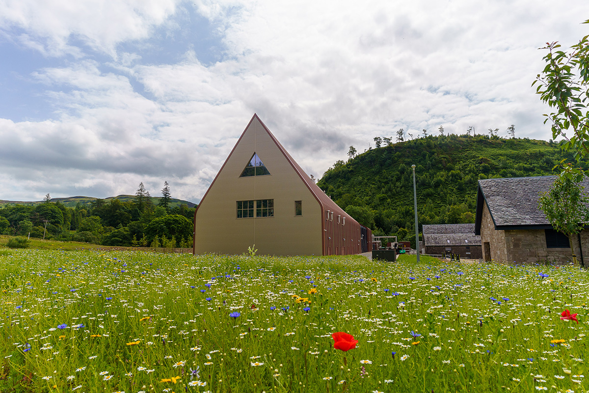 Ardgowan Distillery long-hall building near Inverkip on the Clyde coast