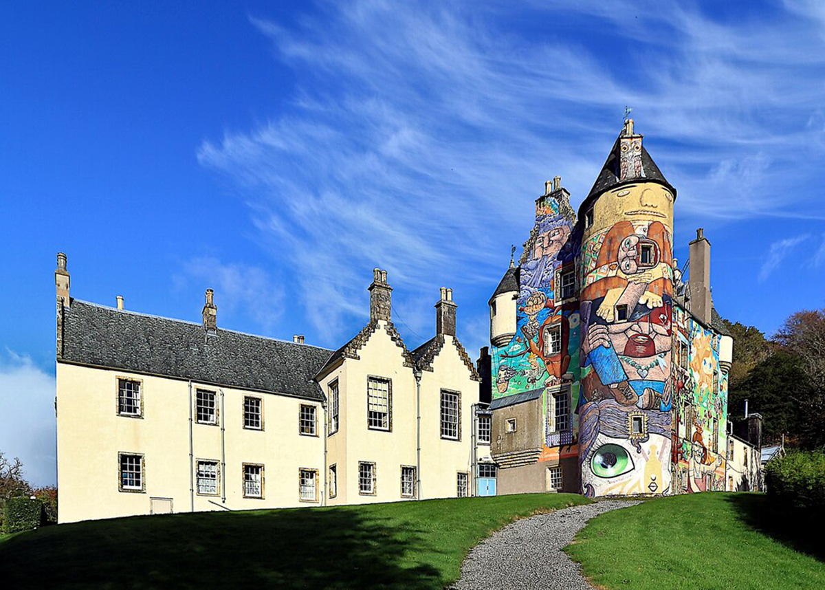 Kelburn Castle&rsquo;s graffiti-covered exterior
